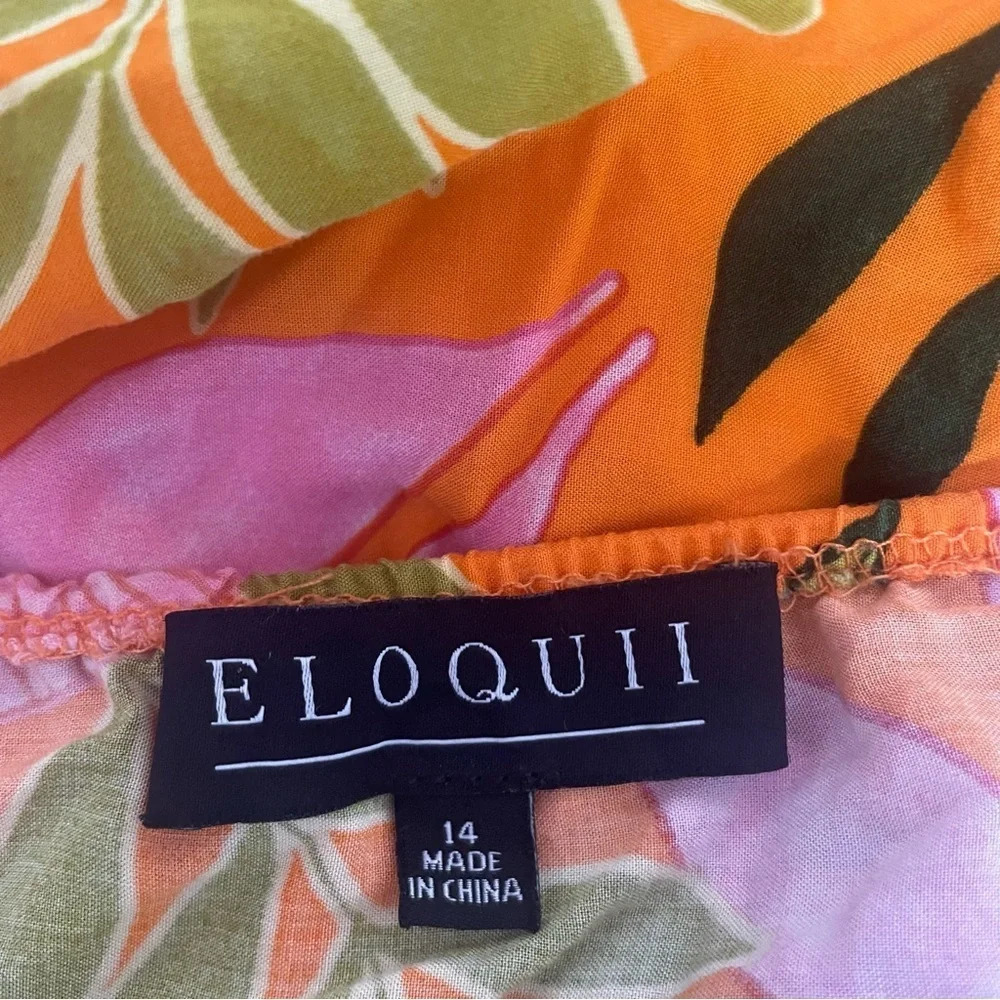 New! Eloquii puff sleeve empire waist tropical floral midi dress 15848 - Picture 9 of 11